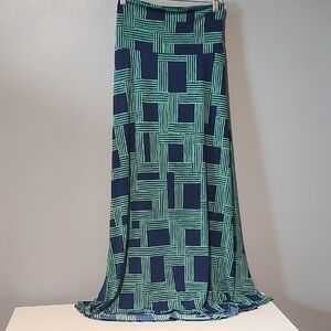 Lula Roe Geometric Patterned Blue and Green Maxi Skirt